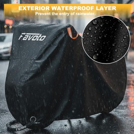 Favoto Telo protettivo per 3 biciclette - 210T impermeabile per esterni, copertura per bicicletta nera con foro di bloccaggio, 2 fibbie antivento e borsa portaoggetti, protezione UV per mountain bike
