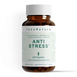 InnoNature Anti-Stress Capsules | Made from Schisandra, Rhodiola, Ashwagandha and Natural Vitamin B3 | 120 Capsules, Ashwagandha 200 mg, Schisandra Chinensis 500 mg, Rhodiola 300 mg | Vegan