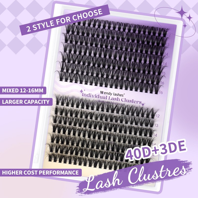 Cluster Lashes Extensions Natural 12-16mm Mixed 30D+40D Soft Reusable Individual