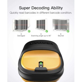 Inateck Barcode Scanner, Wireless Scanner, 2.4 GHz Adapter, 2600mAh Battery