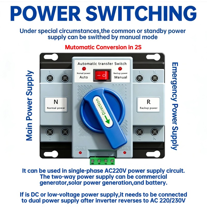 110V 63A 2P Dual Power Automatic Transfer Switch, 50/60Hz Dual