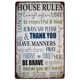 House Rules Laugh Often Love Metal Tin Sign Wall Home Decor Art Plaque Retro Vintage (Laugh)