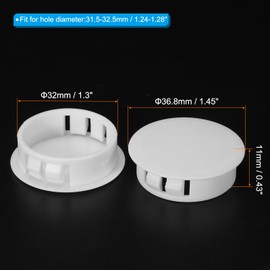 PATIKIL 32mm (1.3") Plastic Hole Plugs, 50Pcs Flush Type Round Hole Plugs Cover Snap in Locking Hole Tube for Table Kitchen Cabinet Furniture, White