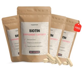 Cupplement - 4 Bags of Biotin 100 Capsules - Free Pill Box - 10000 mcg - Superfood - Supplement - No Powder, 5 mg, 10000, Tablets Shampoo - Biotene - Biotene - Dogs & Horses