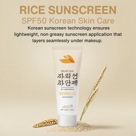 SPF50++++ Rice Sunscreen, Korean Skincare Non-Greasy Sun Cream, Organic Sunscreen With Rice, Spf 50 Face Moisturiser For Face & Body, Sun Lotion, Cream For All Skin Types，50g