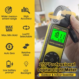 AIOMEST AI-881E Digital Light Meter, Handheld Foot Candle Meter for 0.1~300,000 Lux, Light Meter for LED Plant Grow Light, Indoor Outdoor Lights, Par Meter with 270°Rotatable Detector