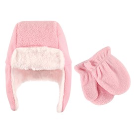 Hudson Baby baby girls Fleece Trapper and Mitten Set Cold Weather Hat, Light Pink Toddler, 18-24 Months US