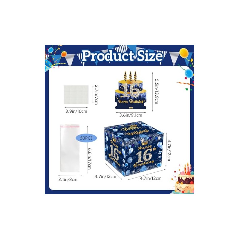 MORAINJAY 16th Birthday Money Box, Navy Blue Pull Cash Case,