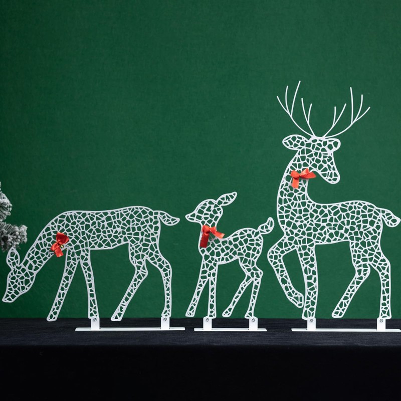 3Pcs Lighted Christmas Decoration Deer, Iron LED Reindeer Family Set,