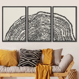 SIGNLEADER Framed Canvas Print Wall Art Set Duotone Geometric Wood Tree Ring Collage Abstract Shapes Illustrations Modern Art Boho Decorative for Living Room, Bedroom, Office - 16"x24"x3 BLACK