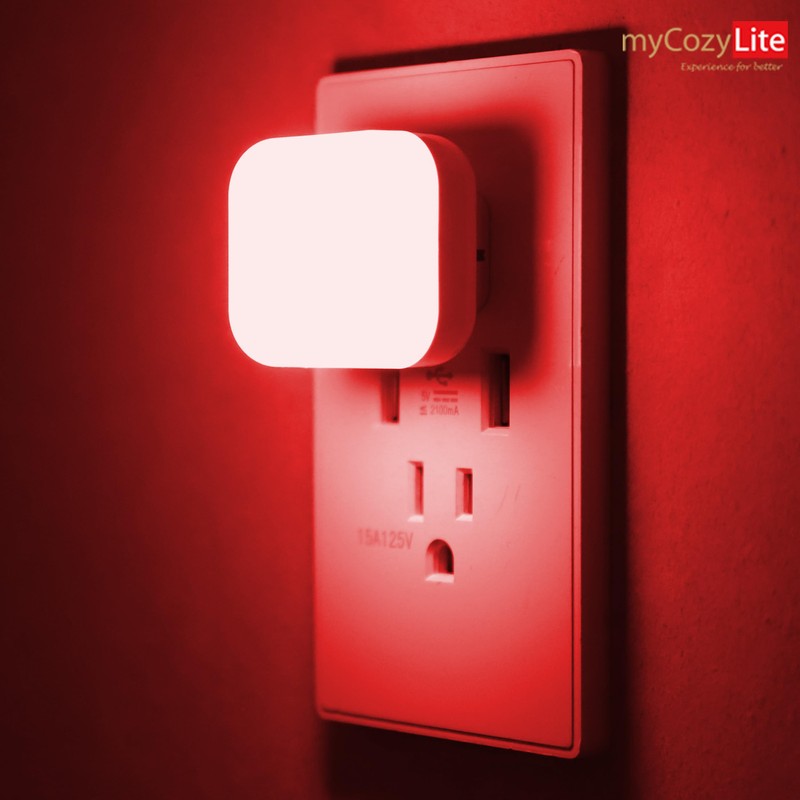 myCozyLite Dual Light Night Light Plug in, Red and Blue