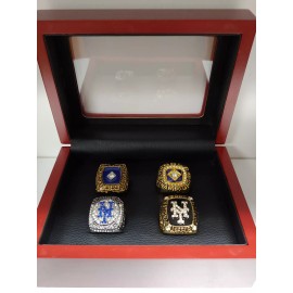 New York Mets - World Series and NL 4 Ring Set W Wooden Box. Wright Strawberry