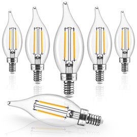 Hizashi E12 Candelabra Bulb 60 watt Equivalent, 2700K Soft Warm White, LED Chandelier Light Bulbs, E12 LED Bulb Dimmable, 90+ CRI 6W 550LM, CA11 Flame Tip, UL Listed, 6 Pack