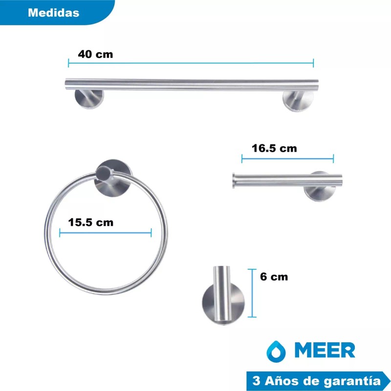 Meer - Set De 4 Accesorios Baño De Acero Inoxidable