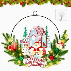 ITMNMNL Christmas Wreath Christmas Wreath Front Door, Christmas Door Wreath, Christmas Wreath with Lighting, Door Wreath Christmas Decoration Door Wreath with Tyres - Wood - 35 cm