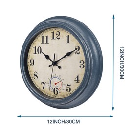 Horizent Outdoor Clocks Waterproof with Thermometer Rustic Coastal Wall Clock Decor for Patio Pool Garden(12 Inch,Blue)