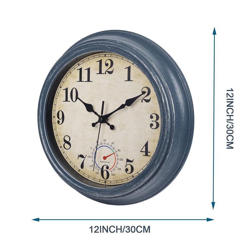 Horizent Outdoor Clocks Waterproof with Thermometer Rustic Coastal Wall Clock