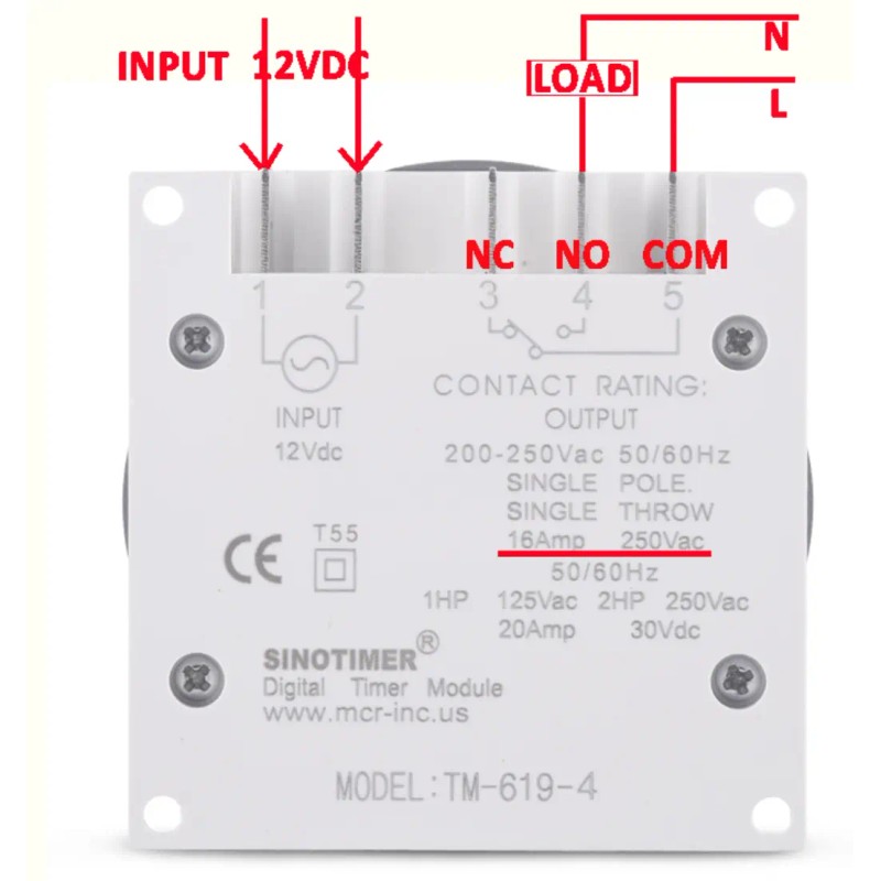 Sinotimer TM-619-4 Multipurpose Programmable Digital Timer Module Model Input 12VDC