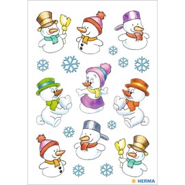 HERMA 3216 Weihnachtssticker, Schneemänner (27 Aufkleber, Papier, matt) selbstklebende Weihnachtsdeko, permanent haftende Etiketten für Weihnachten, Geschenke, Basteln, Adventskalender, bunt