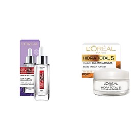 L'Oreal Paris Serum Facial Anti Arrugas Acido Hialuronico Revitalift L'Oreal Paris + L'Oréal Paris Crema Anti-Arrugas Con Calcio, Hidra-Total 5, 50ml