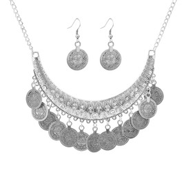 TAKAWORD Chunky Chain Coin Bib Tassel Necklace Earrings Set Gypsy Necklace Earring Bohemian Costume Jewelry Accessories for Women