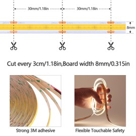 KXZM 49.2ft/15M 24V COB LED Strip Light Natural White 4000K 5760LEDs CRI 93+ 11000lm Uniform Glow IP20 Not Waterproof Flexible LED Tape Lights for DIY Cabinet Bedroom Home Decor(No Power Supply)