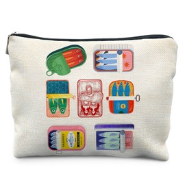 Likjad Sardines Tin Beach Makeup Bag, Coastal Sardine Fish Cosmetic Bags for Women, Fish Lover Gifts Makeup Pouch, Nautical Beachy Ocean Zipper Pouch