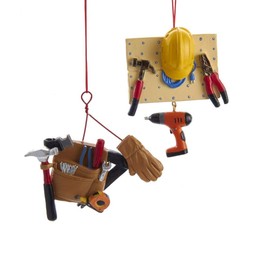 Kurt Adler J8557 4 Inch Holiday Decorative Resin Stone Handyman Tool Hanging Accessory Christmas Tree Ornament Set with String Hanger (2 Pack)