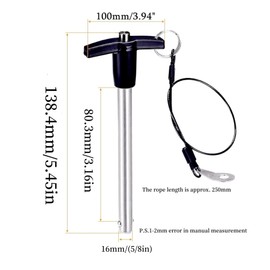 Keehui 1PC T Handle Lock Pins Stainless Steel 304 Push-Button Quick Release Pin, Pin Dia 5/8in(16MM). Clamping Length 31/6in(80mm with Lanyard Cable (1)