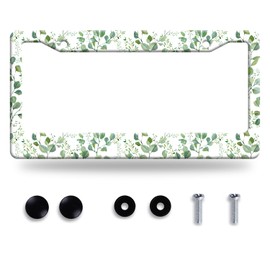 Green Leaves License Plate Frame Floral Leaf License Plate Frames Funny Auto Accessory Stainless Steel Colorful License Plate Decoration for Women Men 12 x 6 Inch