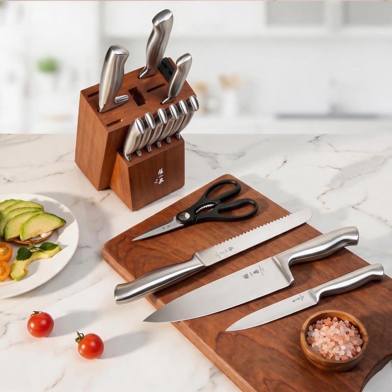 ZHANG XIAO QUAN 15-Piece Kitchen Knife Set with Block, High