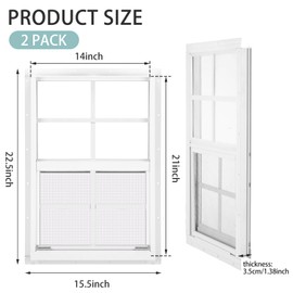 Tandefio 2 Pack 14''x21'' White Shed Window, Sliding Windows with Tempered Glass and Screen Household Windows with Slider and Screws for Shed, Garage, Chicken Coop, Playhouse, Household, Barns