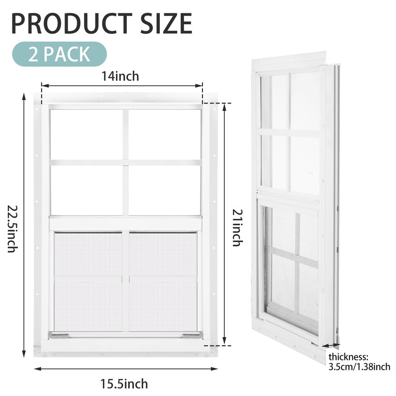 Tandefio 2 Pack 14''x21'' White Shed Window, Sliding Windows with