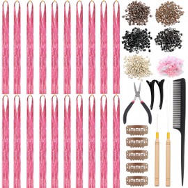 Professional Pink Hair Tinsel Kit, Fairy Hair Tinsel Extensions