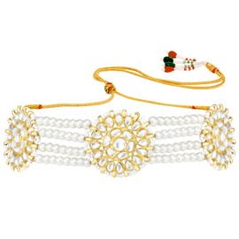 Aheli White Kundan Beads Studded Choker Necklace & Stud Earrings Set Ethnic Traditional Jewelry for Women