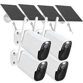 ELECCTV 2K QHD Solar Security Cameras Wireless Outdoor WiFi, 12000mah Battery, IP66 Waterproof, Two-Way Audio, Color Night Vision, Motion Sensor-4PACK BW4PLUS with Solar Panel