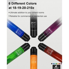 CUEBAR Pool Cues Set of 6, Pool Sticks 18 19 20 21 Oz, 58" 2-Piece House Bar Billiard Cue Sticks with 3D Grip for Adults Men Women - Black Blue Green Orange Red Purple