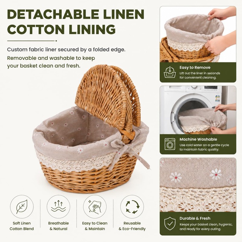 10.2 Inch Picnic Basket with Lid Woven Wicker for Garden