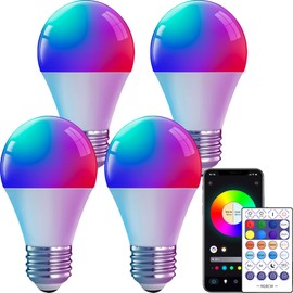 VvLons Smart Light Bulbs with Remote, 16M Colors RGBW Dimmable WiFi Bluetooth Smart Bulbs Led Color Changing Light Bulbs Compatible with Alexa Google Home, A19, E26 9W 800 Lumens Equivalent 60W (4)
