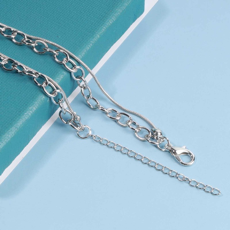 Yheakne Geometric Square Pendant Necklace Gold Layered Curb Chain Necklace