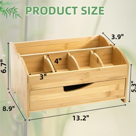 Covzoe Coffee Station Organizer for Counter, Bamboo Coffee Bar Accessories Organizer with Drawer, 5 Compartment Farmhouse Tea Bag Pod Holder, Condiment Storage Caddy for Home office