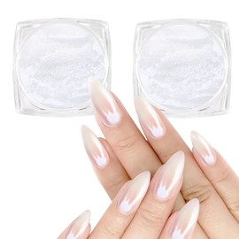 Allstarry White Pearl Chrome Nail Powder, 2pcs Iridescent Aurora Powder Metallic Mirror Effect Glitter Powder Pearlescent Ice Transparent Mermaid Pigment Dust for Gel Polish Nail Art Decoration