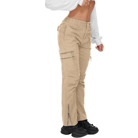KOCTHOMY Cargo Hiking Pants for Women Tactical Baggy Pants Women's Casual Y2K with 6 Zipper Pockets No Belt W9922 Khaki 12
