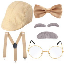 Yewong - Disfraz de gángster de Gatsby de los años 20 para hombre, disfraz de hombre viejo, accesorios para abuelo, con sombrero de Newsboy (sombrero beige)