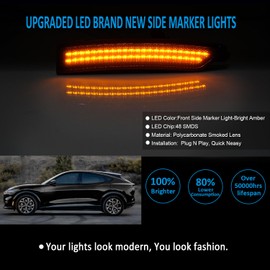 Bestview LED Side Marker Lights Reflectors Lights Dual Rows White for 2024-up Ford Mustang Assembly, Smoked Lens Front Side Markers, Driver & Passenger Side Bumper Lights, Pack of 4