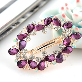 Fashion Hollow Butterfly Bridal Hair Jewelry Crystal Hair Barrette for Women Clips Hair Hairpins (Purple, One size)
