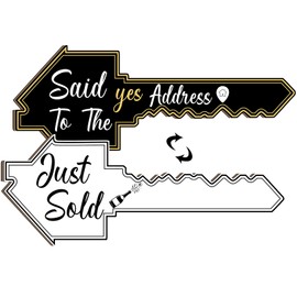 Real Estate Key-Shaped Sold Sign Double-Sided Real Estate Agent Stand Supplies Social Media Photo Prop Said Yes to The Address Sold Sign for Agent House Owners Home Open and Closing