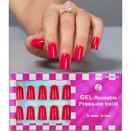 Anyos 16 Sizes Short Duck Press on Nails,Soft Gel Fake Nails Glossy 32pcs with Nail Glue (Hot Pink)