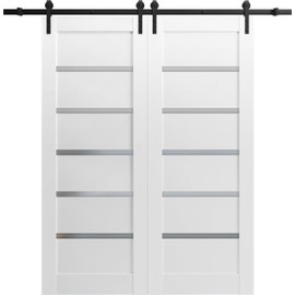 SARTODOORS Sliding Double Barn Doors | Quadro 4117 White Silk with Frosted Opaque Glass | Sample of Color