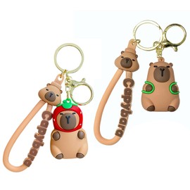Funngy Cute Mini Capybara Key Ring,2 PCS Mini Resin Capybara Keychain and Backpack Pendant Cute Cartoon Keyring Charm for Women’s Bags Car Keys Gifts Adorable Capybara Stuff for Kids Adults